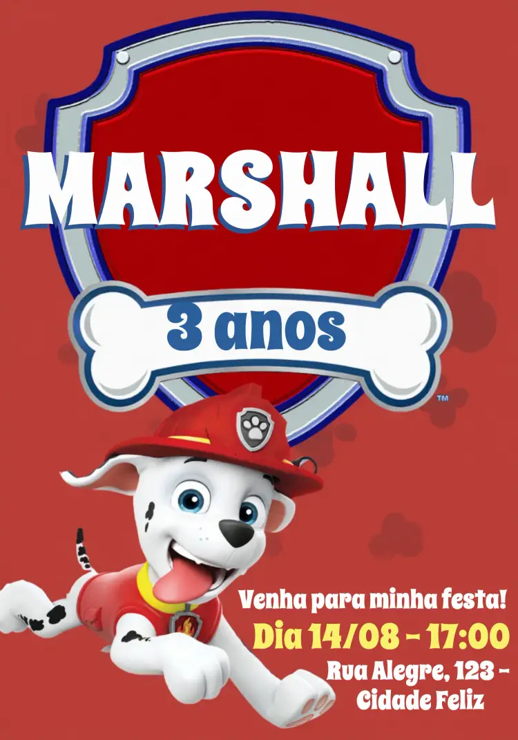 Convite Patrulha Canina Marshalll