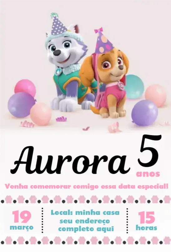 Convite Patrulha Canina Menina 4