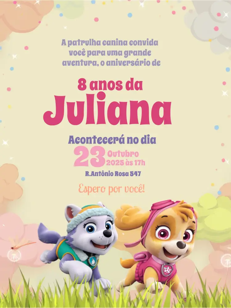Convite Patrulha Canina Menina Rosa