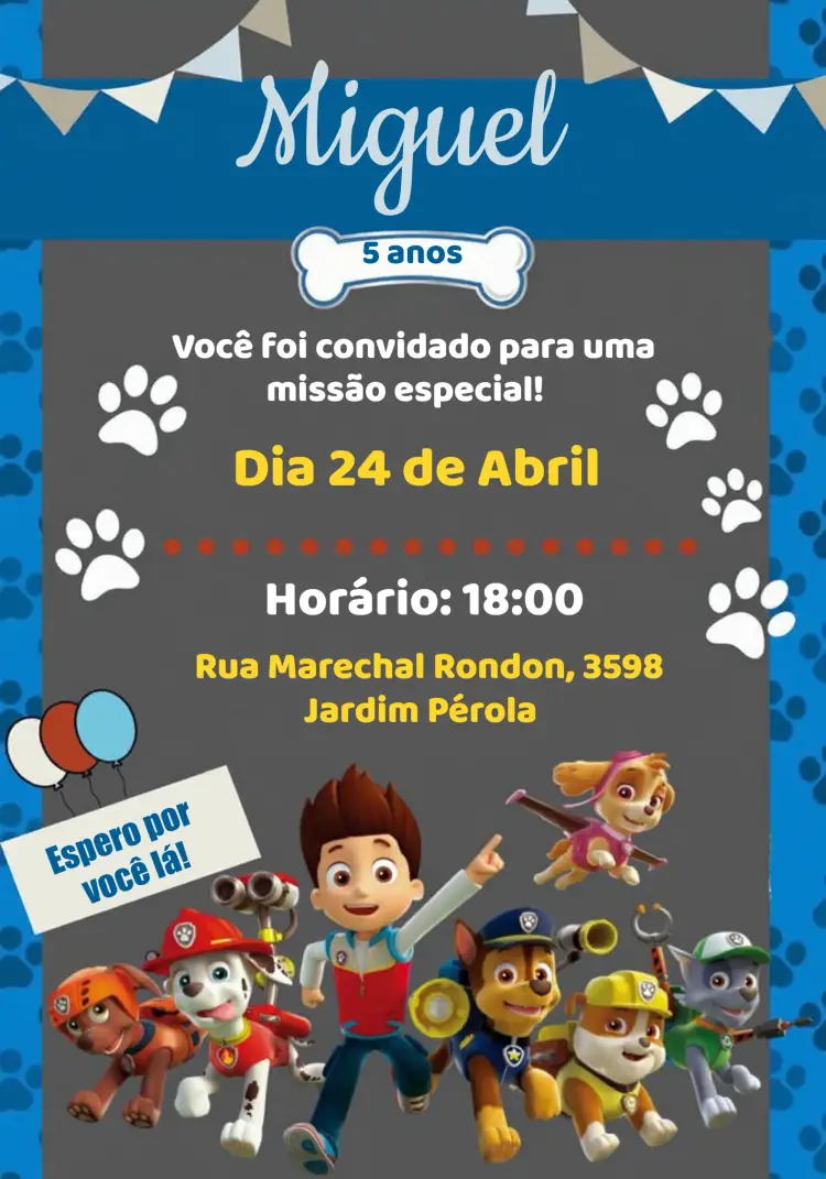 Convite Patrulha Canina Menino