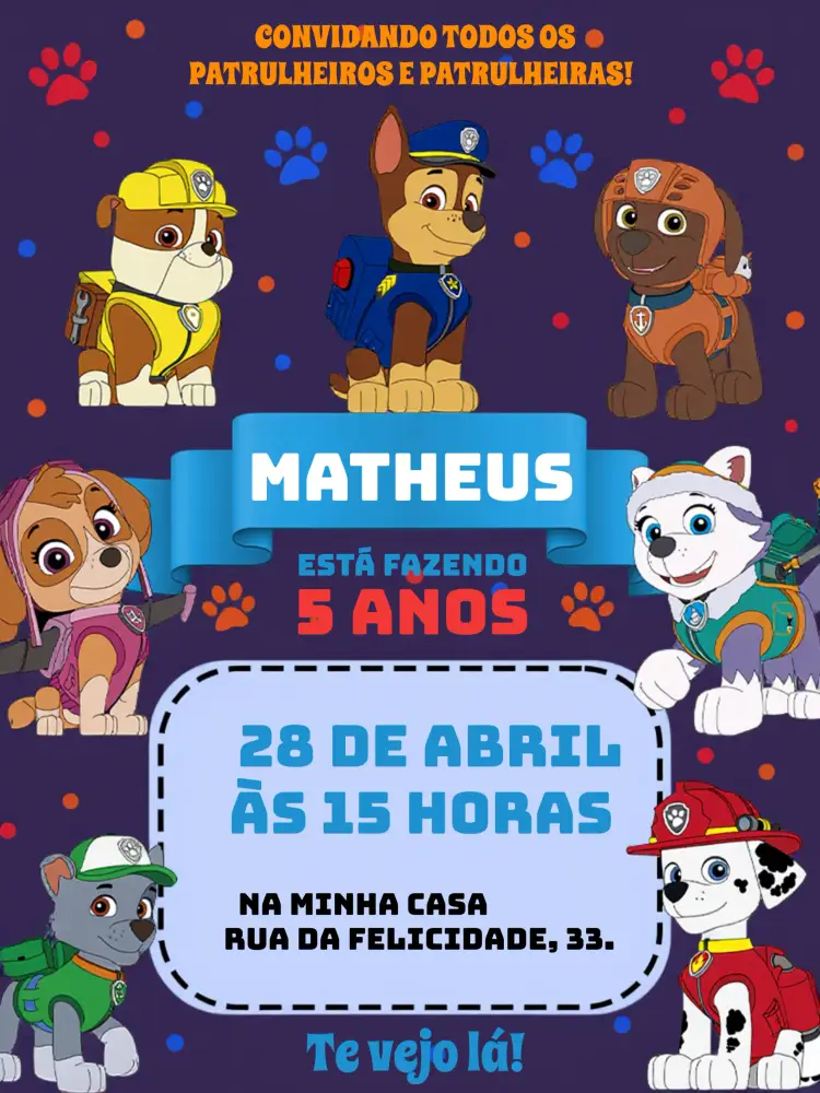 Convite Patrulha Canina Menino
