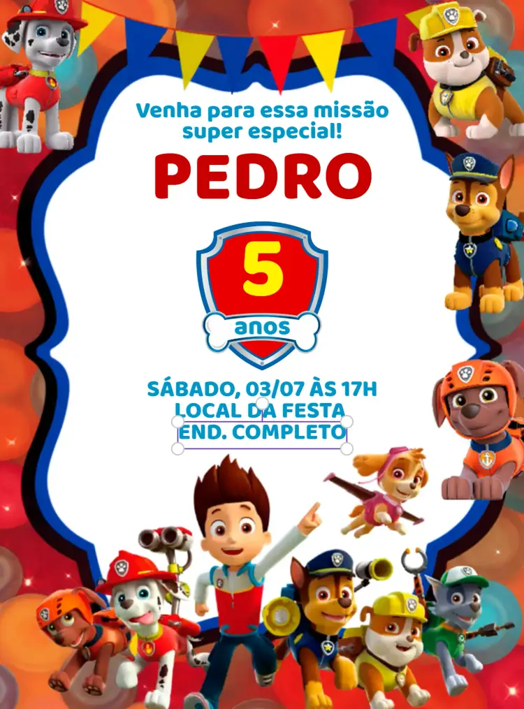 Convite Patrulha Canina Menino
