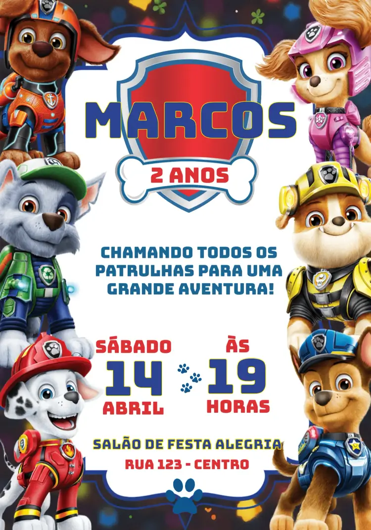 Convite Patrulha Canina Menino