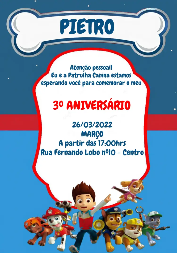 Convite Patrulha Canina Online