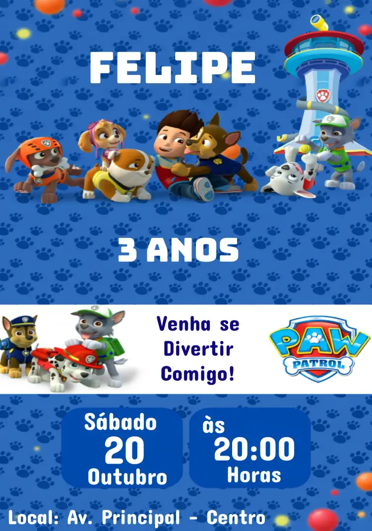 Convite Patrulha Canina Patas