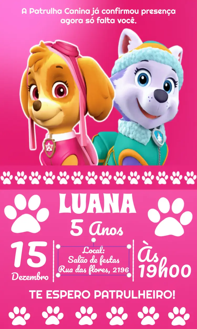Convite Patrulha Canina Patinhas