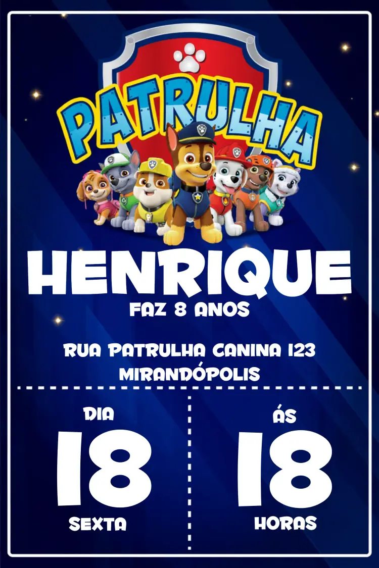 Convite Patrulha Canina Patrol