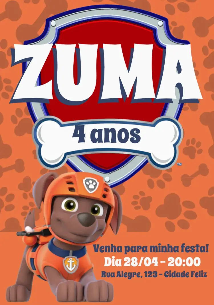 Convite Patrulha Canina Paw