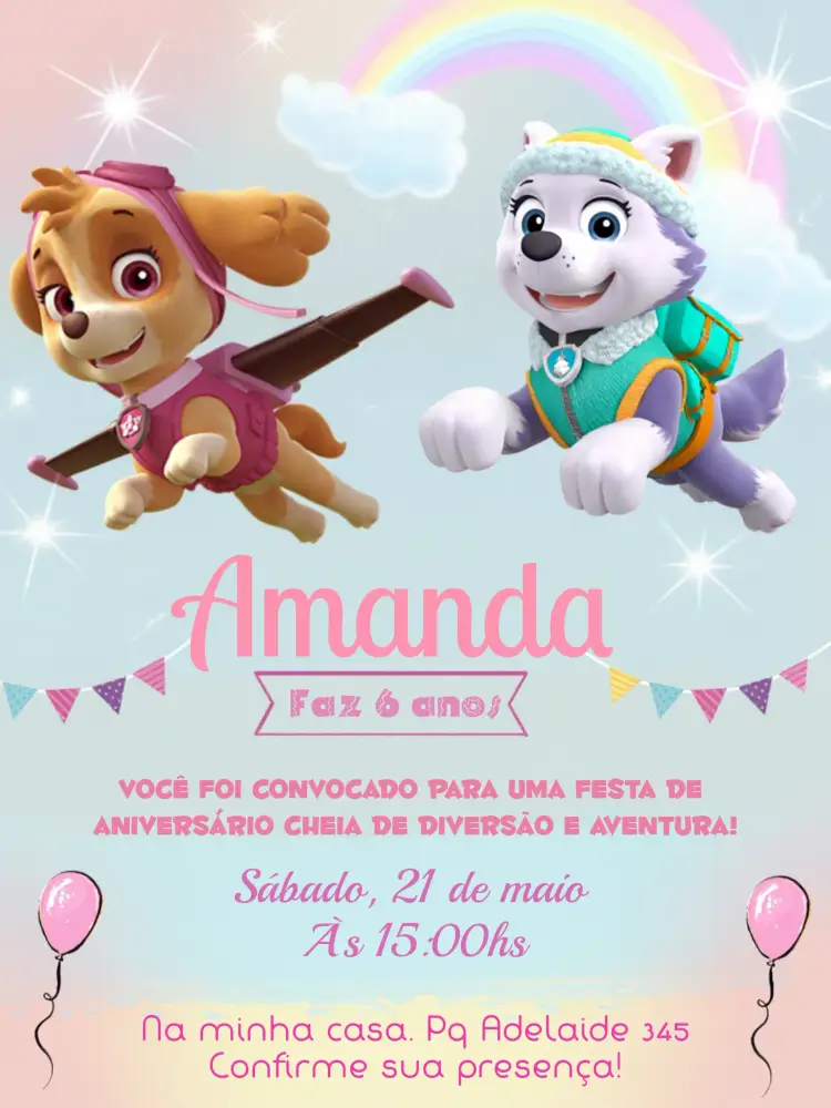 Convite Patrulha Canina Rosa