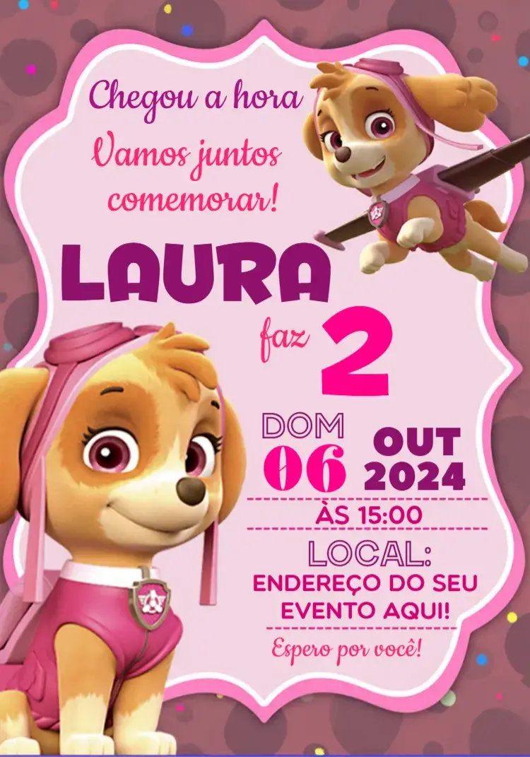 Convite Patrulha Canina Rosa