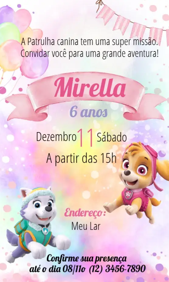 Convite Patrulha Canina Rosa