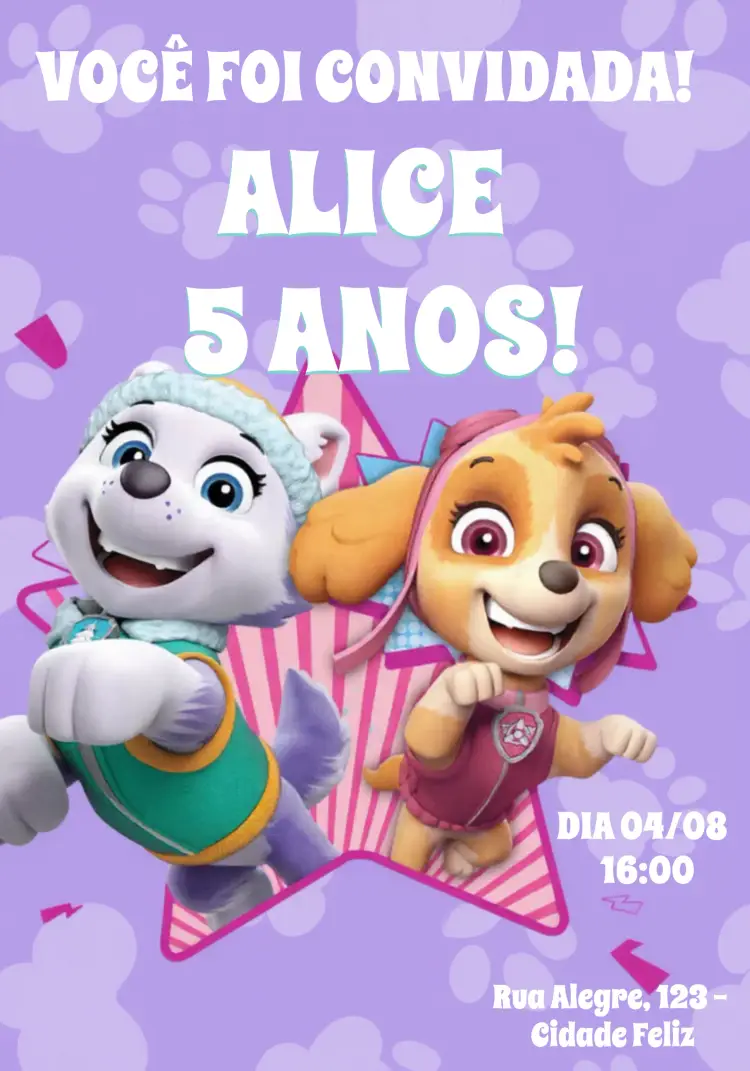 Convite Patrulha Canina Rosa