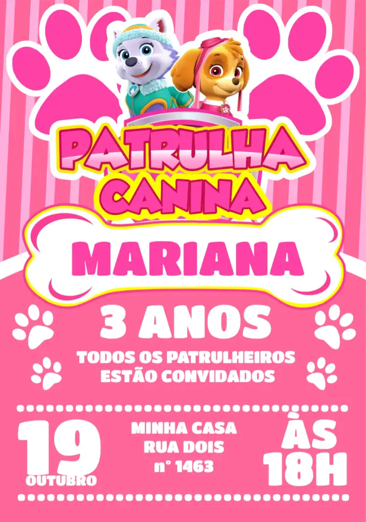 Convite Patrulha Canina Rosa