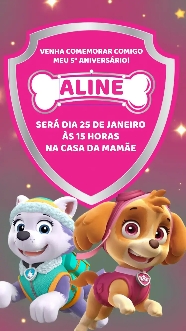 Convite Patrulha Canina Rosa