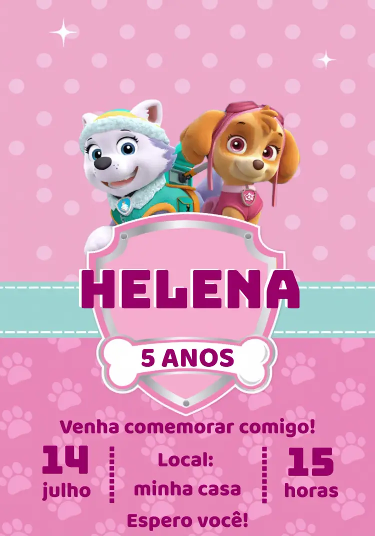 Convite Patrulha Canina Rosa Skye