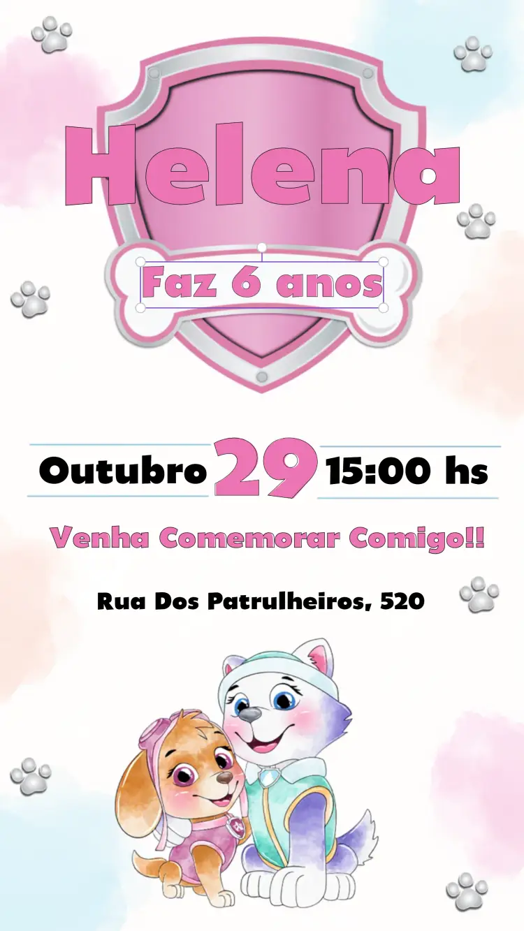 Convite Patrulha Canina Rosa Skye