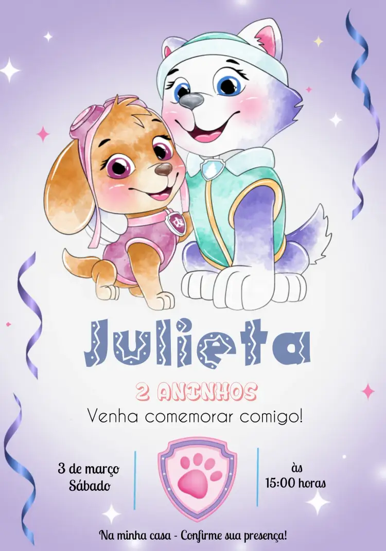 Convite Patrulha Canina Roxo