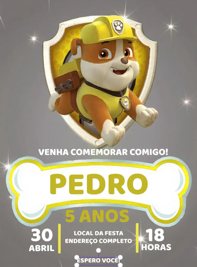 Convite Patrulha Canina Rumble Vermelho