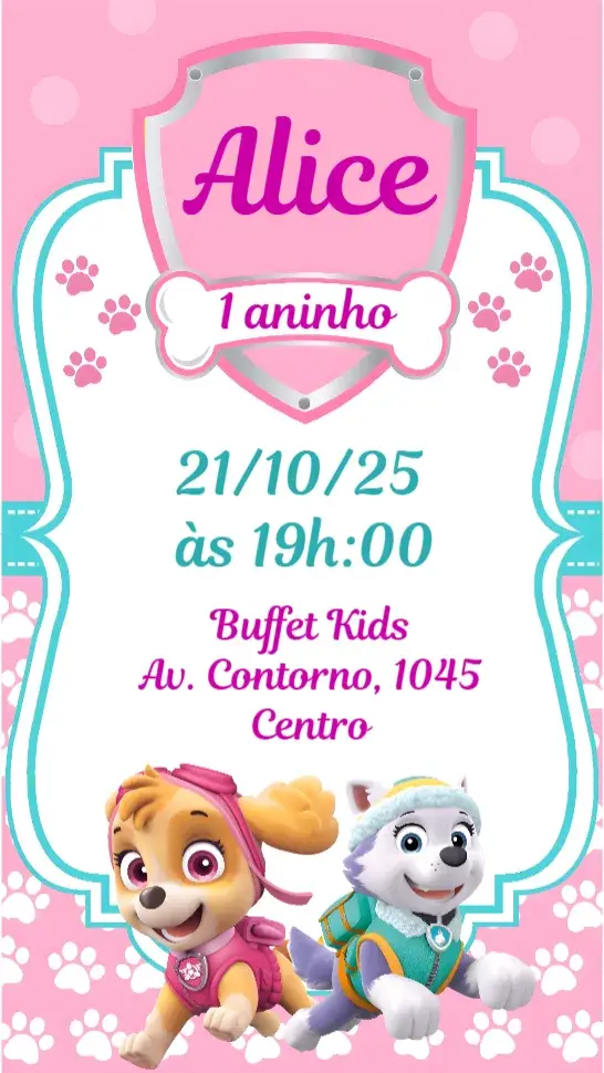 Convite Patrulha Canina Sky e Everest