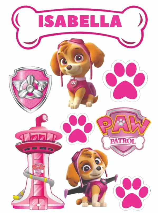 Convite Patrulha Canina Skye – tema Topo de bolo cores vibrantes, estilo cartoon, elementos gráficos da série, tema de aventura, estilo divertido, design infantil