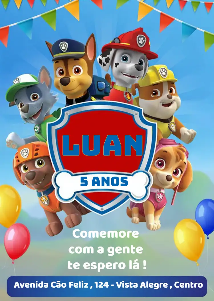 Convite Patrulha Canina Skye – tema Aniversário Infantil colorido, lúdico, temático, infantil, animado