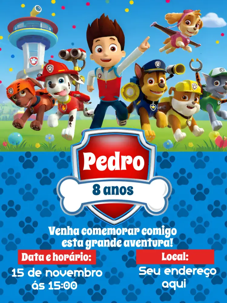 Convite Patrulha Canina Skye