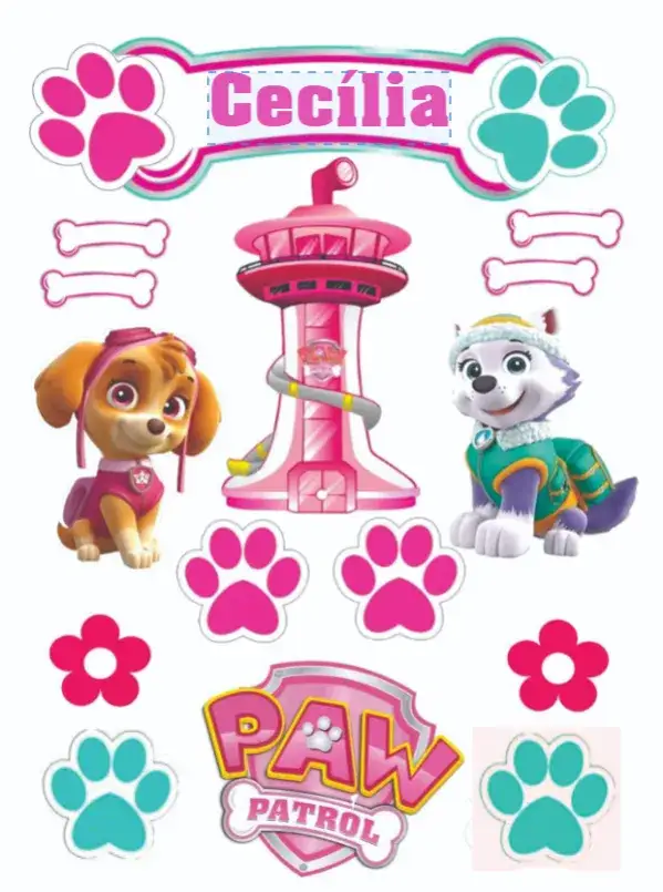 Convite Patrulha Canina Skye e Everest – tema Topo de bolo colorido, divertido, infantil, temático, animado