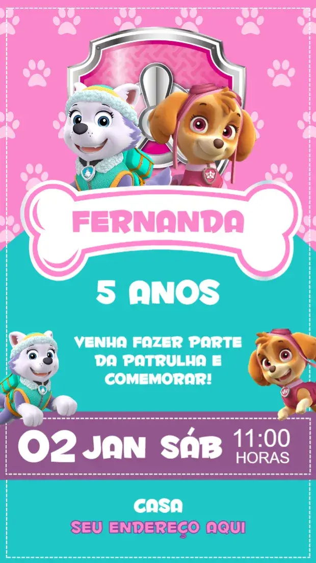 Convite Patrulha Canina Skye Everest