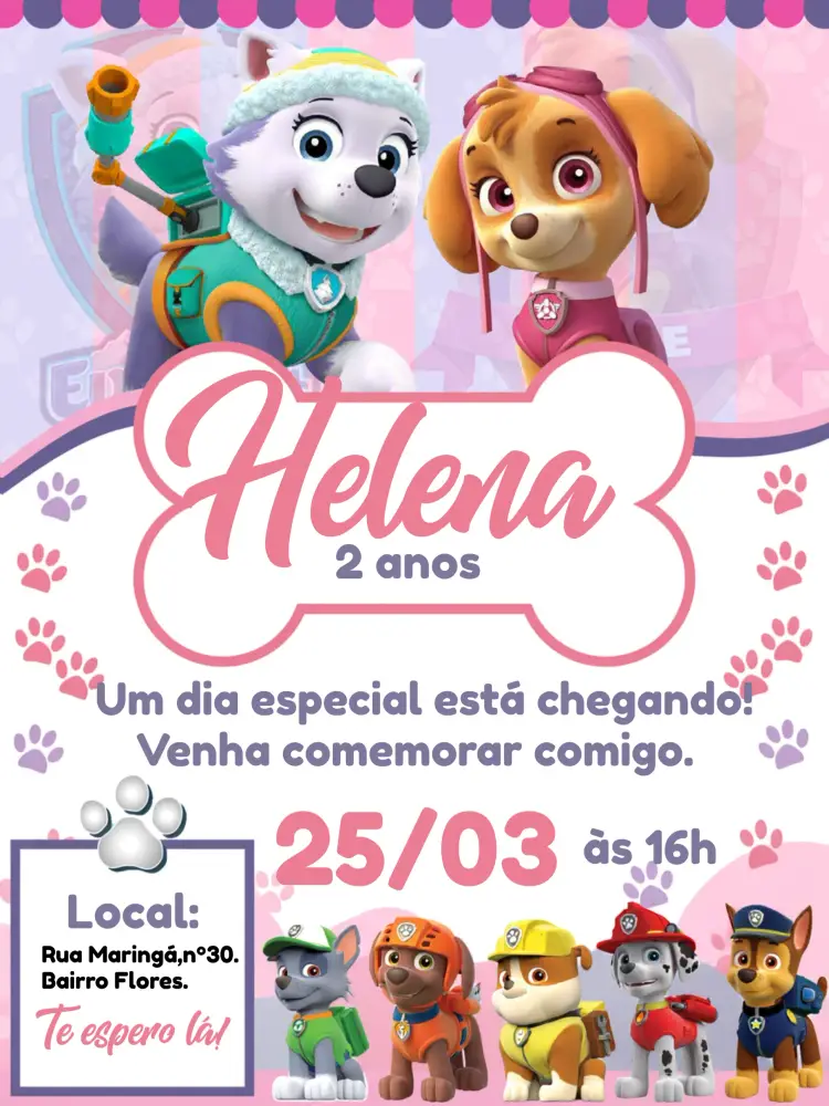 Convite Patrulha Canina Skye Everest Rosa