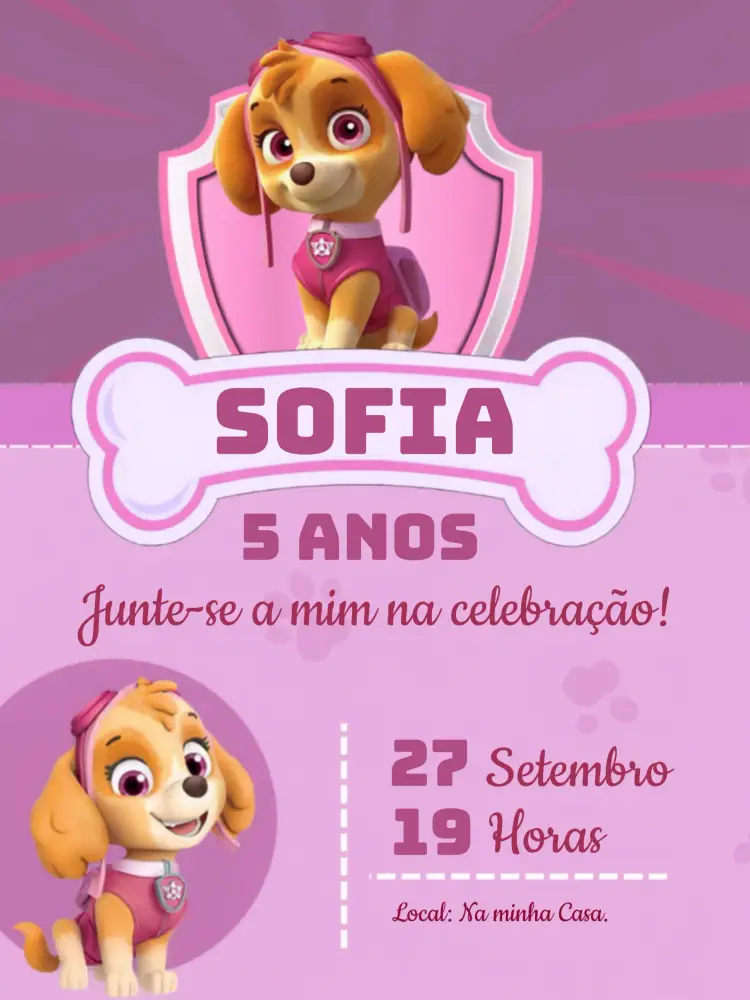 Convite Patrulha Canina Skye Lilás
