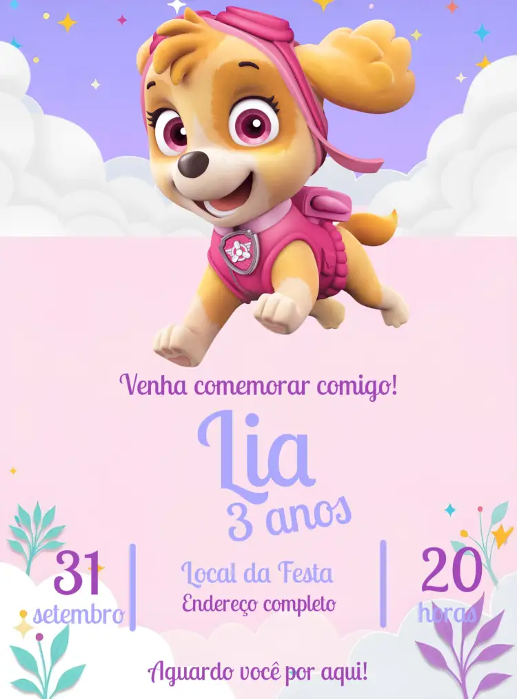 Convite Patrulha Canina Verde – tema Aniversário Infantil verde, colorido, temático, divertido, infantil