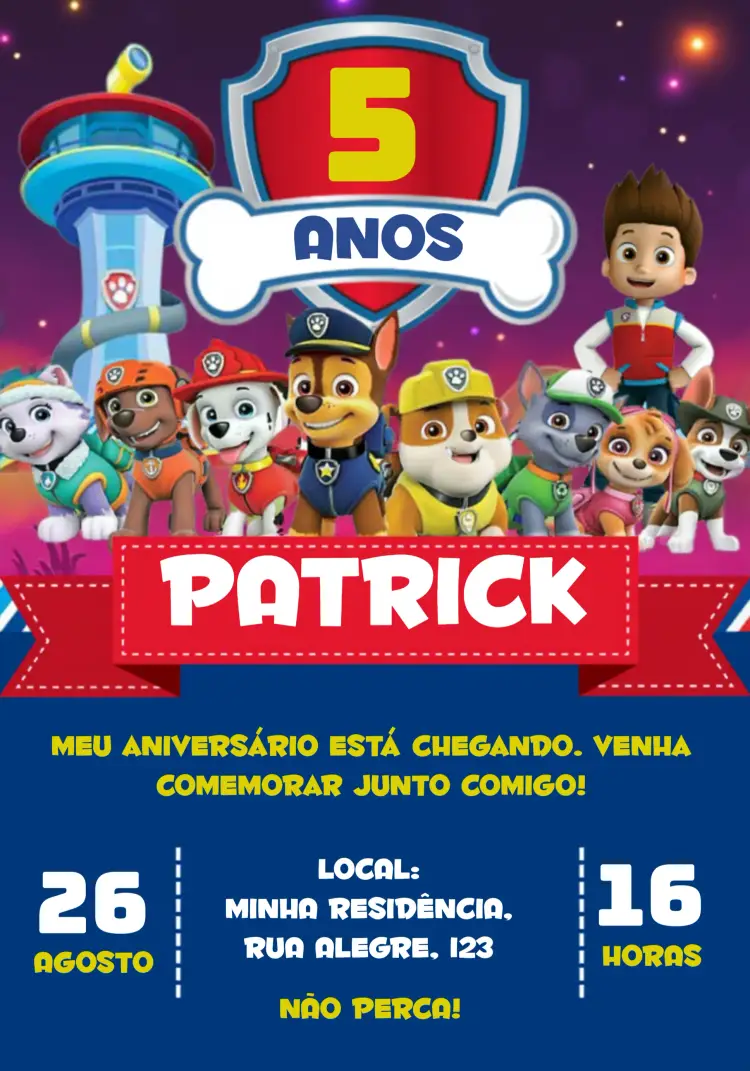Convite Patrulha Canina Vermelho