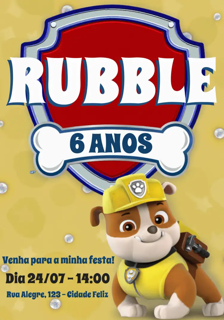 Convite Patrulha Canina Vermelho – tema Aniversário Infantil colorido, temático, divertido, animais, infantil, moderno