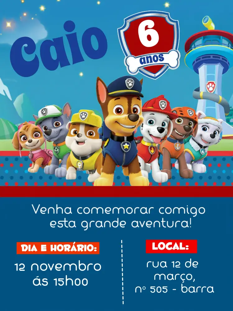 Convite Patrulha Canina Vermelho