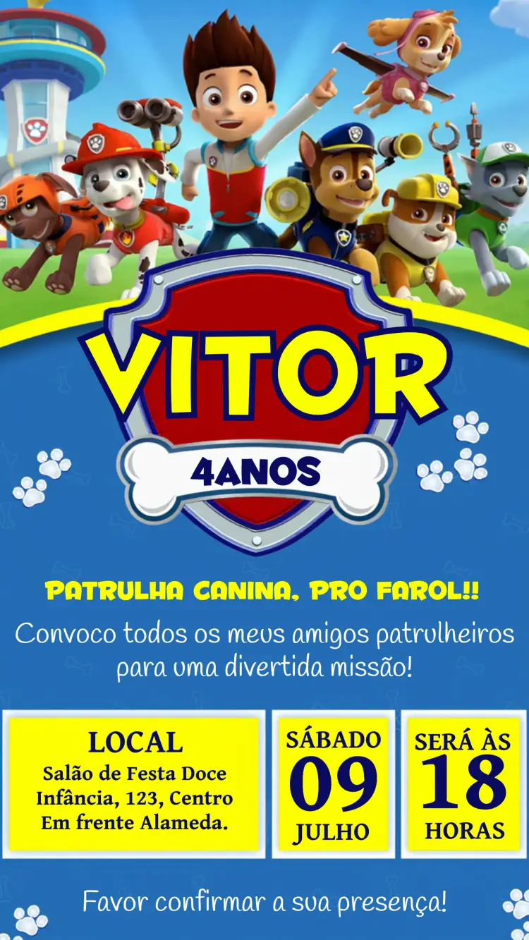 Convite Patrulha Canina Zuma