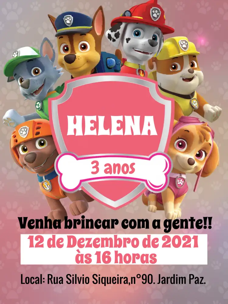 Convite Patrulha Canina Zuma – tema Aniversário Infantil colorido, temático, divertido, infantil, aventura, animais