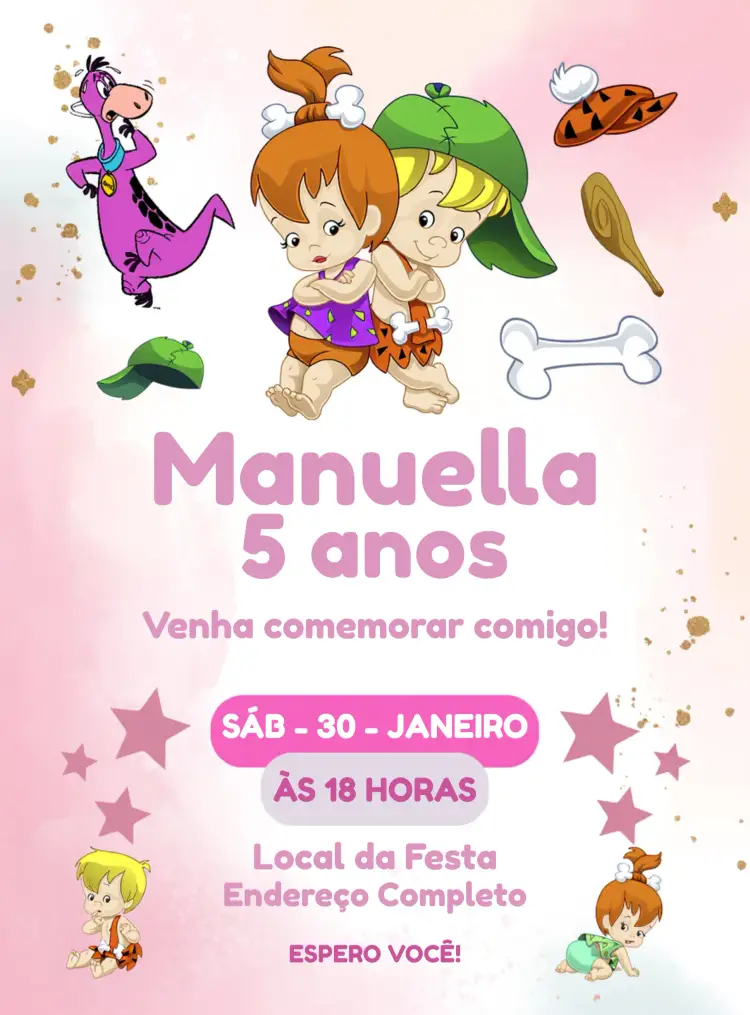 Convite Pedrita E Bambam Rosa