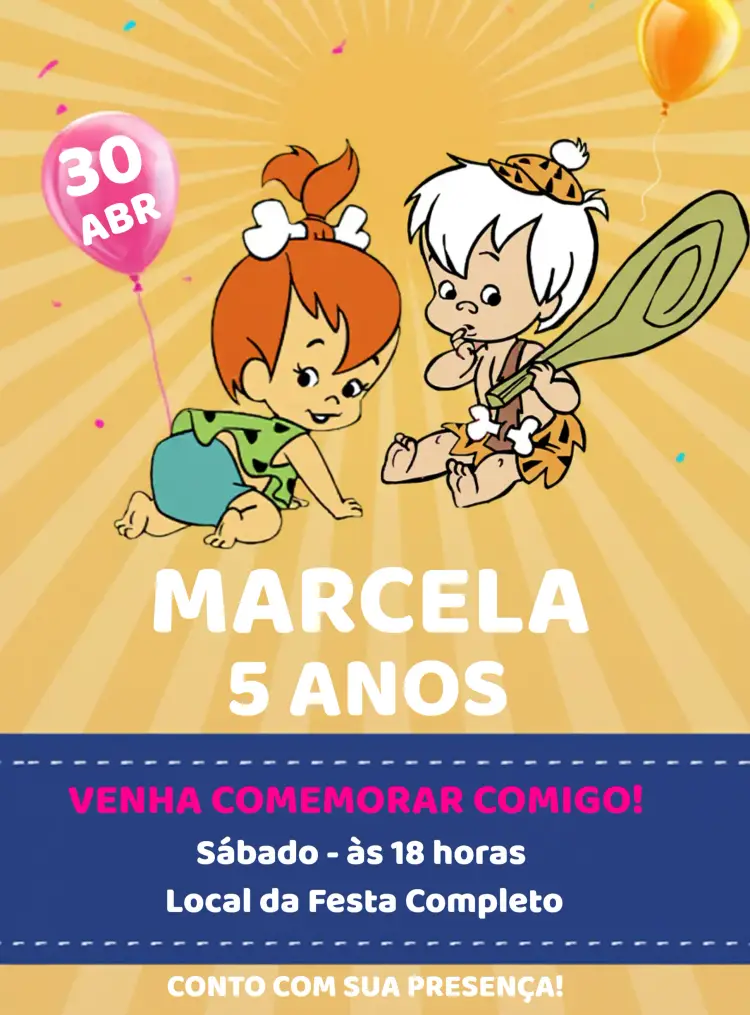 Convite Pedrita E Bambam Rosa