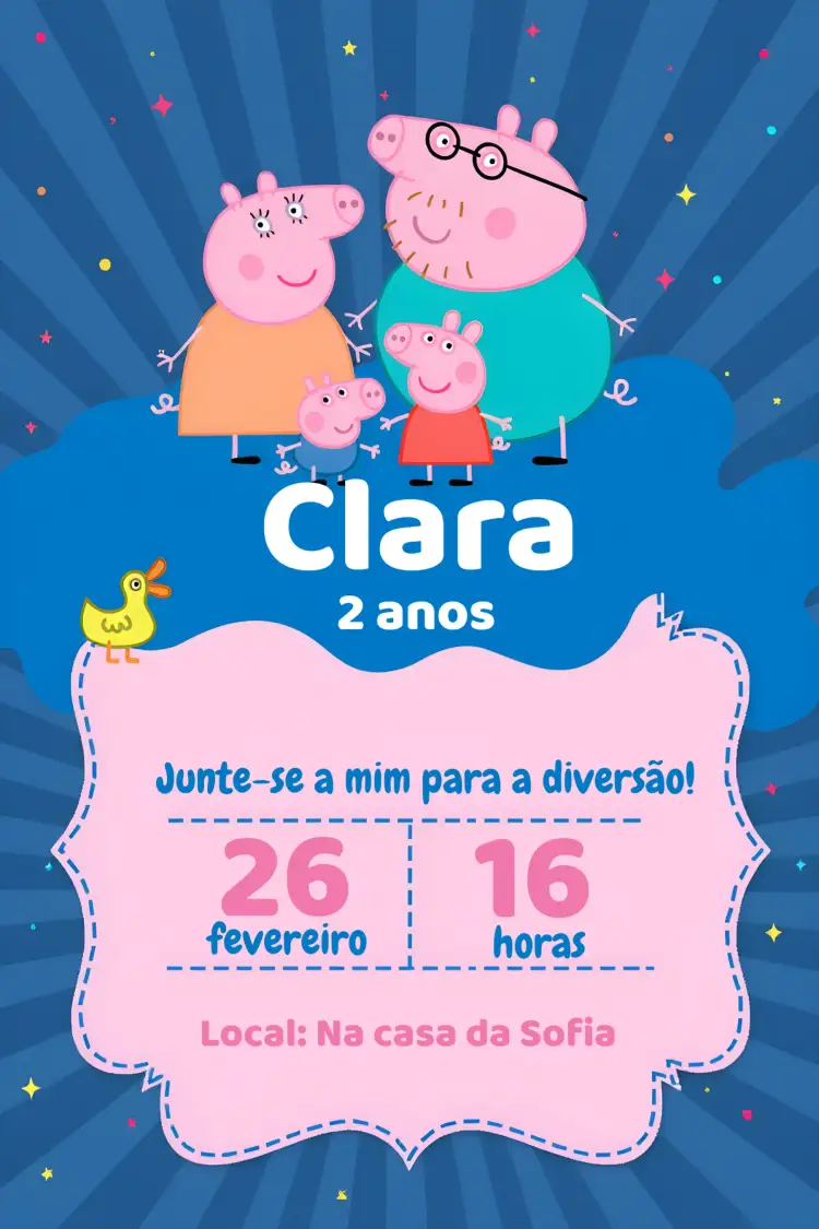 Convite Peppa Pig – tema Mais pesquisados desenho animado, infantil, família