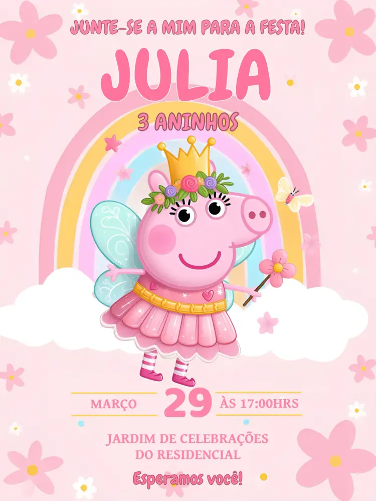Convite Peppa Pig Fada Flores