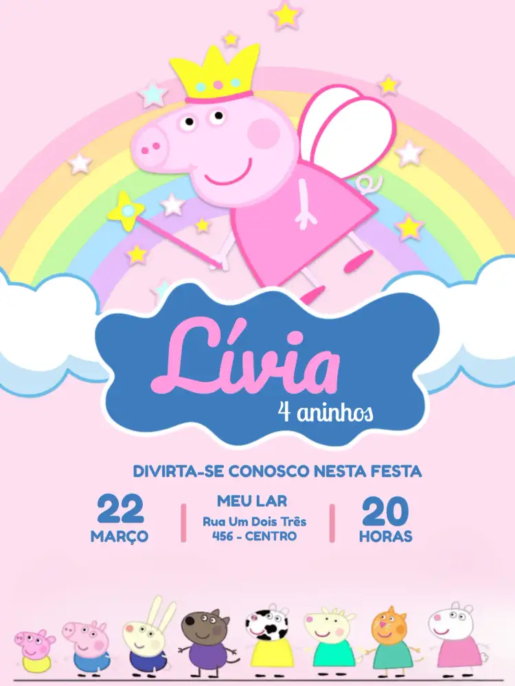 Convite Peppa Pig Fada Infantil – tema Mais pesquisados rosa, mágico, lúdico, infantil, colorido