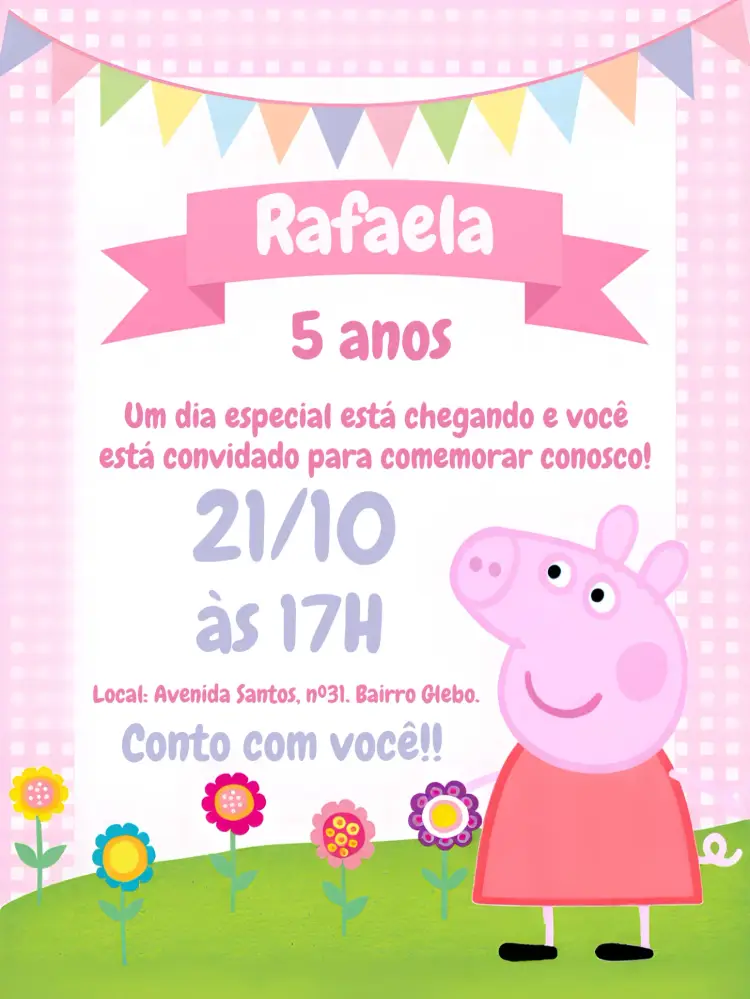 Convite Peppa Pig Infantil