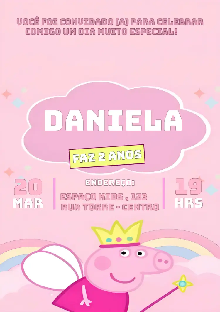 Convite Peppa Pig Infantil Kids editável e personalizável