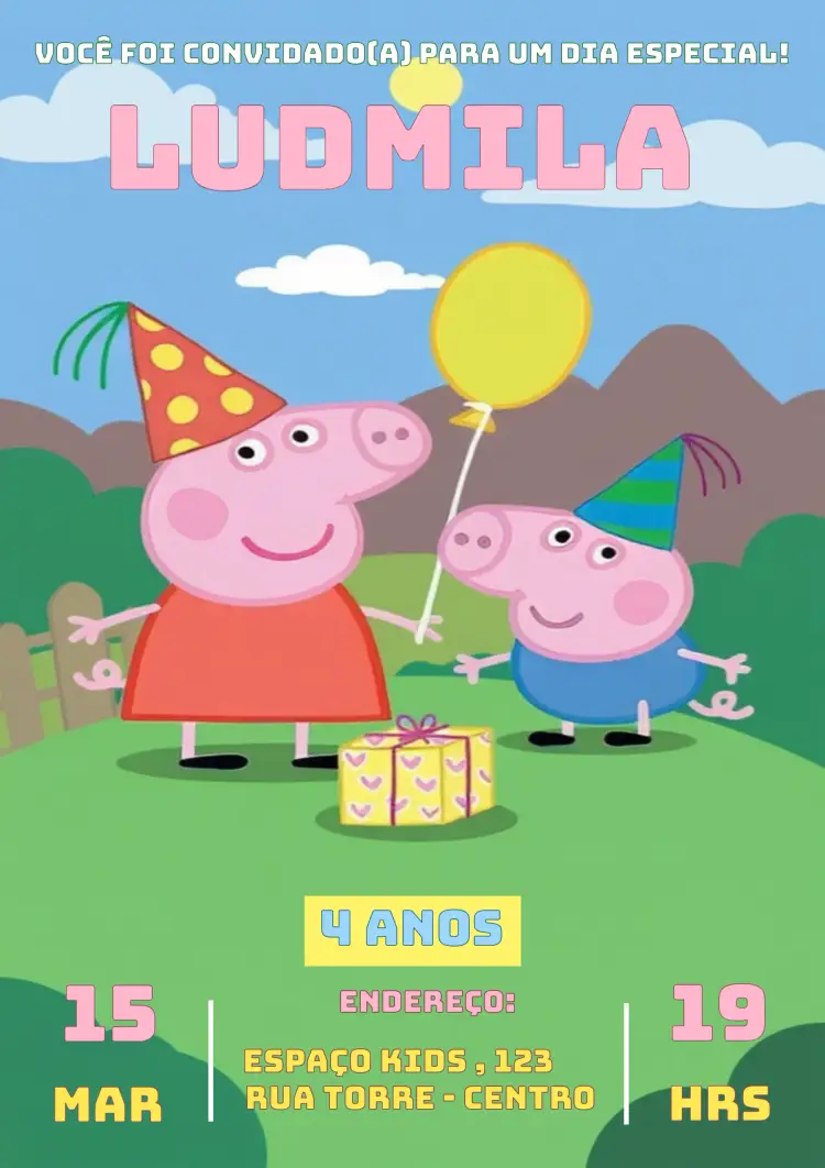 Convite Peppa Pig Rosa