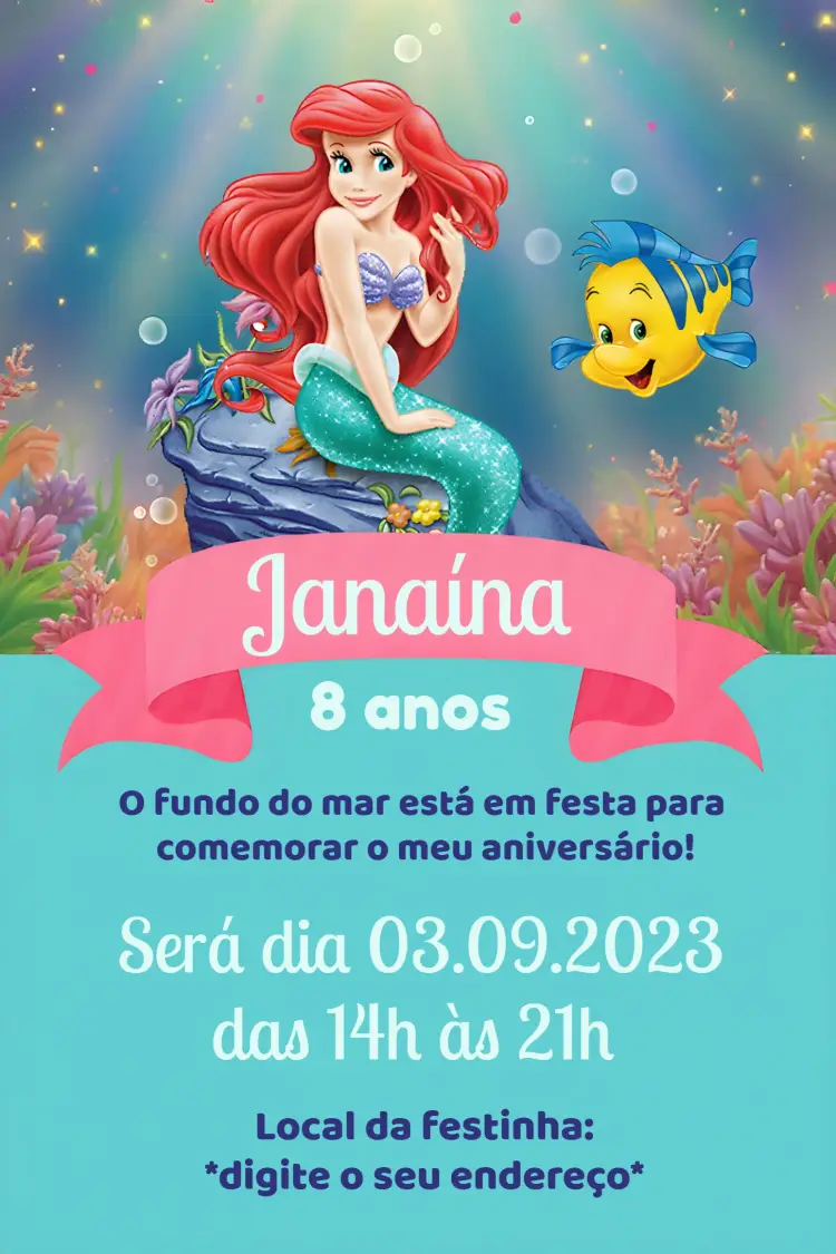 Convite Pequena Sereia Disney