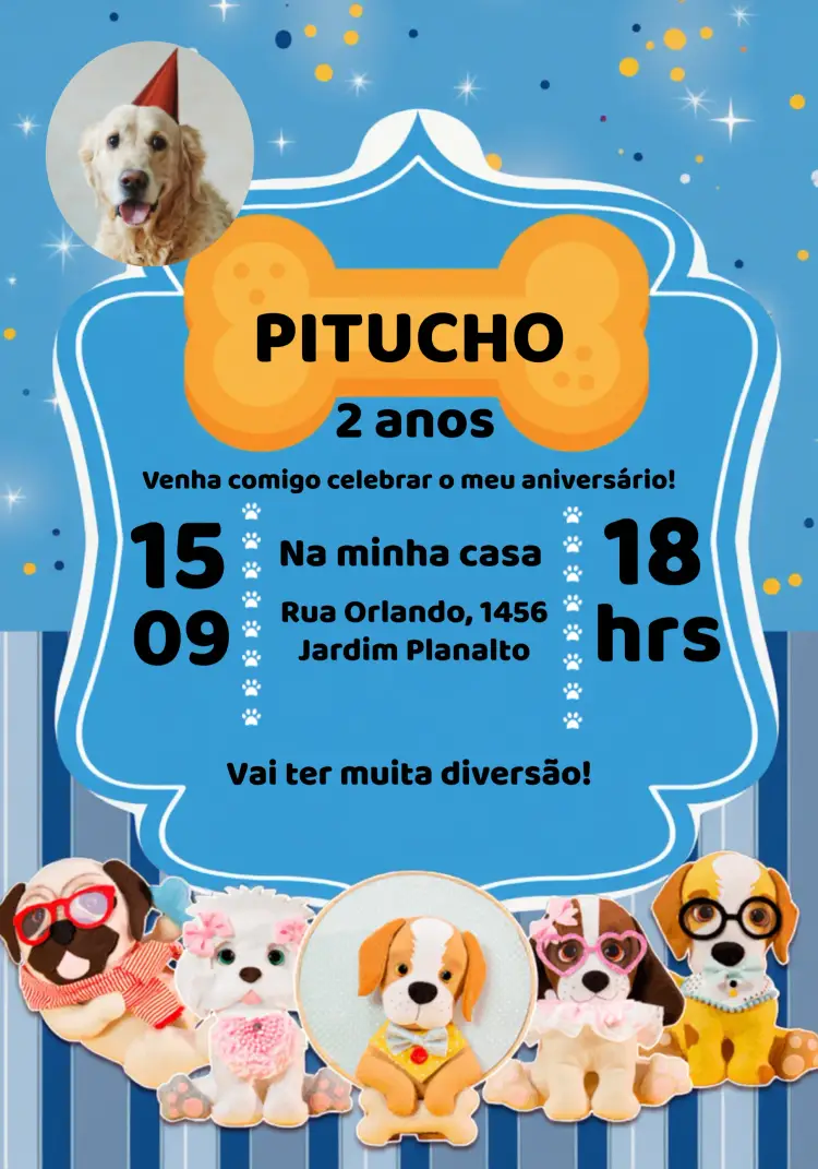 Convite Pet Cachorro Com Foto Preto