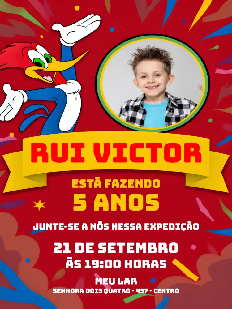 Convite Pica Pau Com Foto Menina