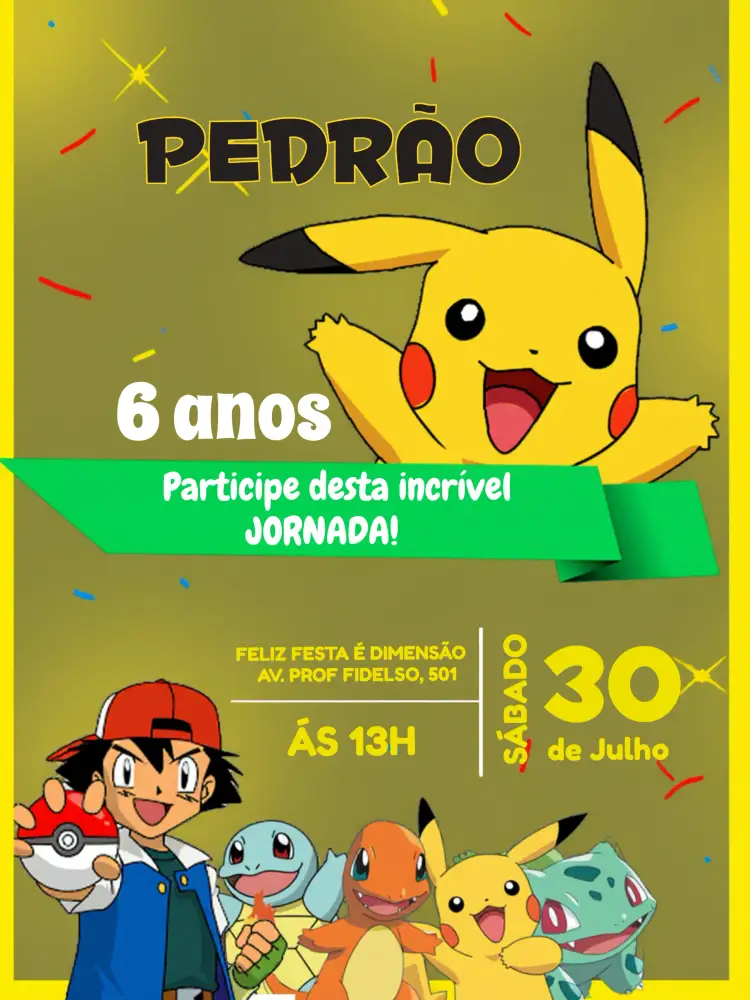 Convite Pikachu Desenho