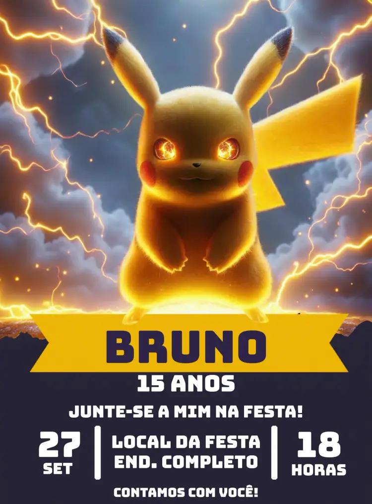 Convite Pikachu Pokemon Pokebola – tema Mais pesquisados anime, colorido, jovial, moderno, divertido
