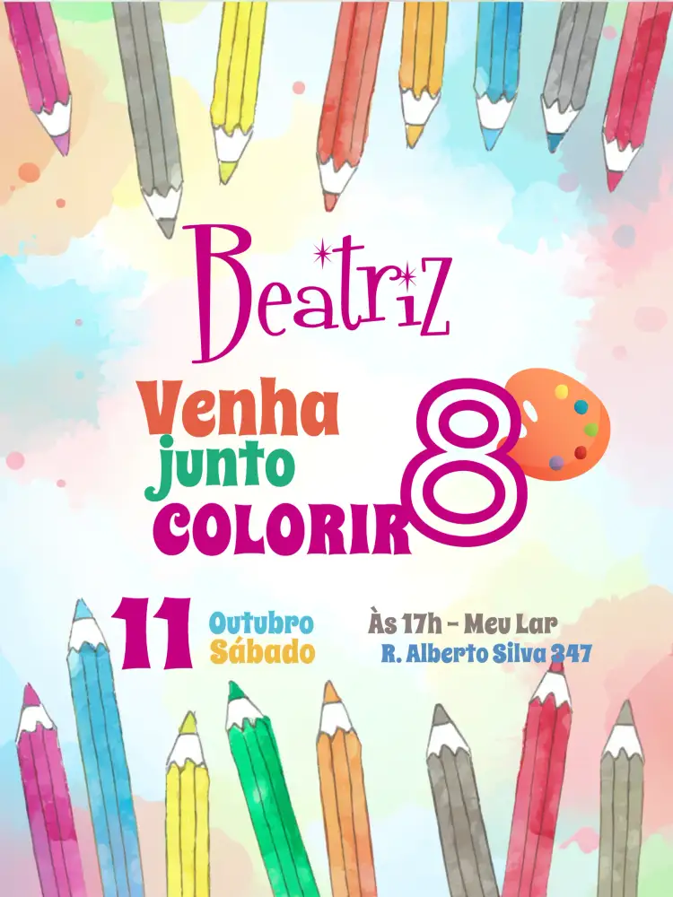 Convite Pintando O 7 Editar – tema Mais pesquisados colorido, artístico, moderno, divertido, inspirador